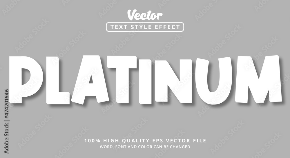 Editable text effect, Platinum modern style and color white style