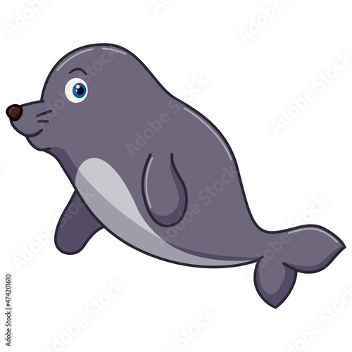 Cartoon cute seal on white background