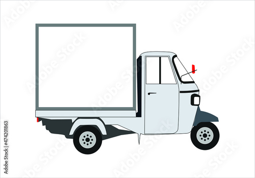 Electric Vehicle with Lockable Cargo Box. City Electric Delivery Cargo. Vector.