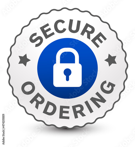 Secure ordering badge, icon with lock and shield sign isolated on white background.
