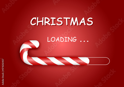 Christmas Loading .Vector background with Candy Cane.Merry Christmas and Happy New Year greeting card. Realistic 3d Christmas Candy Cane.Paper cut christmas elements decoration.Holidays are coming.