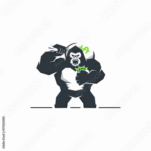 mascot gorilla logo holding money