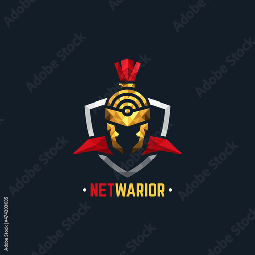 net warrior helmet with polygonal logo style