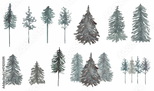 Forest tree Clipart set  Watercolor Woodland trees illustration  Winter Foggy landscapes  Pine forest   Wedding invites  card making  logo