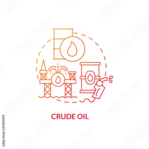 Crude oil red gradient concept icon. Fossil fuel. Nonrenewable energy sources abstract idea thin line illustration. Isolated outline drawing. Roboto-Medium, Myriad Pro-Bold fonts used