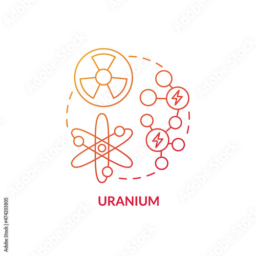 Uranium red gradient concept icon. Radioactive ore mining. Nonrenewable energy sources abstract idea thin line illustration. Isolated outline drawing. Roboto-Medium, Myriad Pro-Bold fonts used