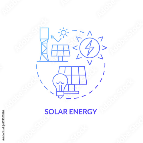 Solar energy blue gradient concept icon. Renewable energy sources. Clean power abstract idea thin line illustration. Isolated outline drawing. Roboto-Medium, Myriad Pro-Bold fonts used