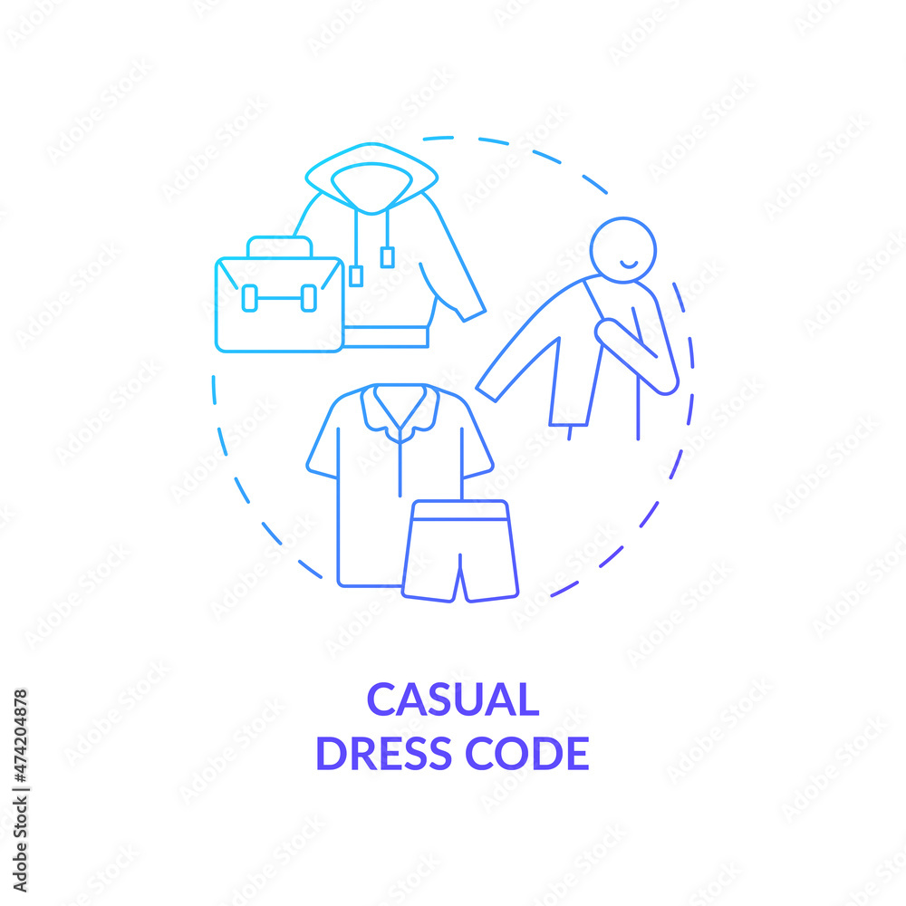 Comfortable dress code concept icon. Office free dressing policy. Informal clothing abstract idea thin line illustration. Isolated outline drawing. Roboto-Medium, Myriad Pro-Bold fonts used Comfortable dress code concept icon. Office free dressing policy. Informal clothing abstract idea thin line illustration. Isolated outline drawing. Roboto-Medium, Myriad Pro-Bold fonts used