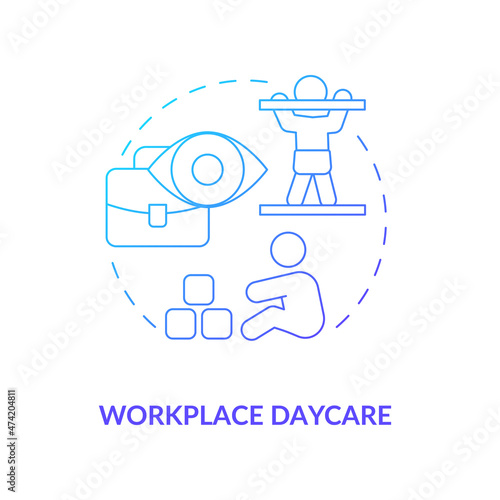 Job with on-site nursery concept icon. Work bonuses for employees with children abstract idea thin line illustration. Isolated outline drawing. Roboto-Medium, Myriad Pro-Bold fonts used