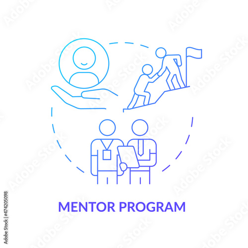 Mentor for new hire concept icon. Employee education during work process. Internship abstract idea thin line illustration. Isolated outline drawing. Roboto-Medium, Myriad Pro-Bold fonts used