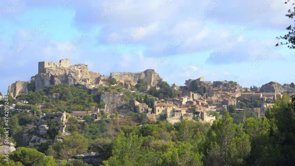 Beautiful view of the village and castle of Les Baux de Provence on a summer day in Provence, France Beautiful view of the village and castle of Les Baux de Provence on a summer day in Provence, France
