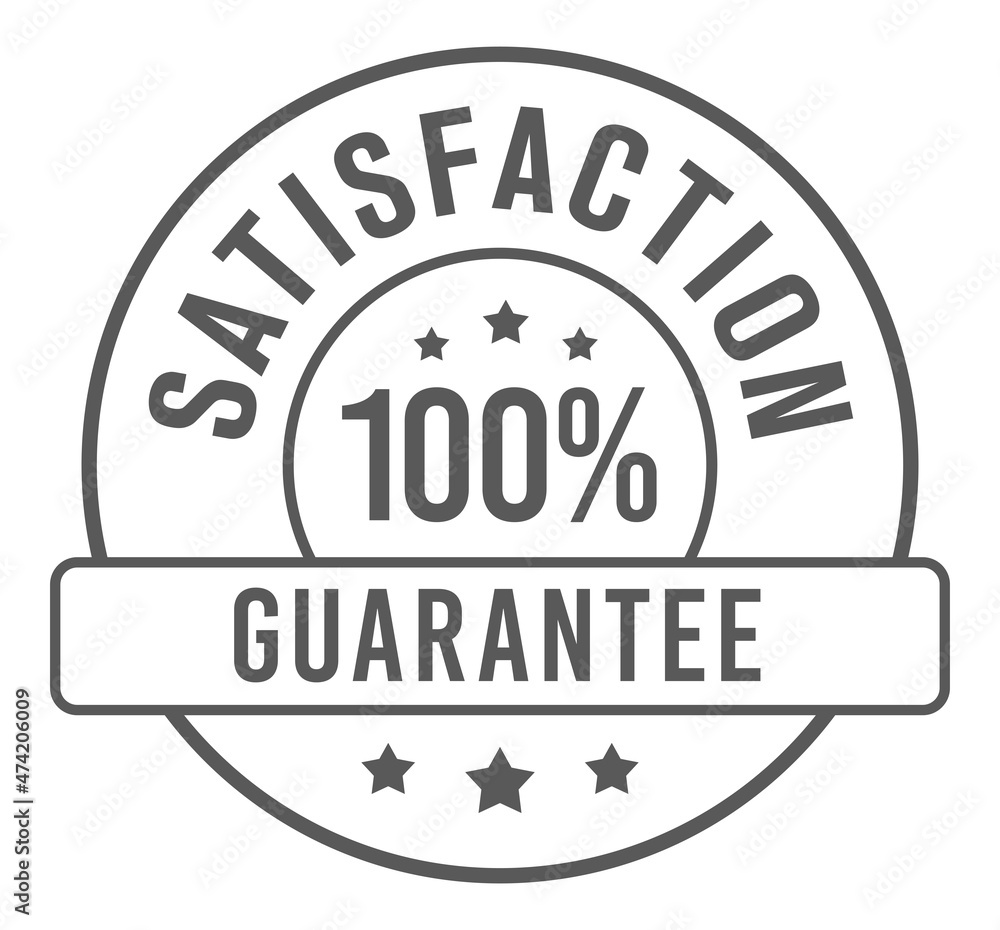 100% satisfaction guarantee minimalist badge, icon, sign, symbol design isolated on white background. 
