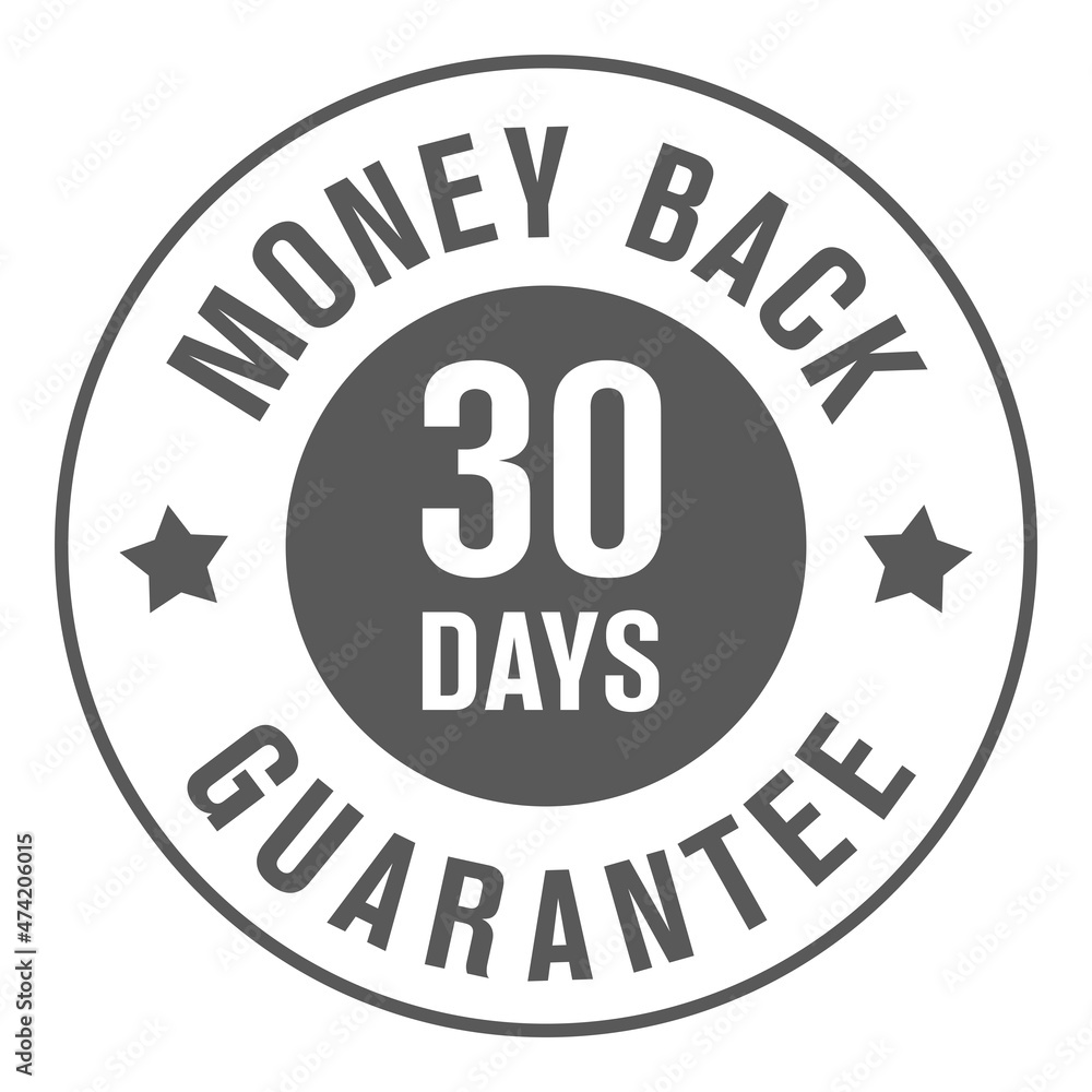 Simple 30-day money-back guarantee icon, a symbol with a star isolated on white background. vector design. 
