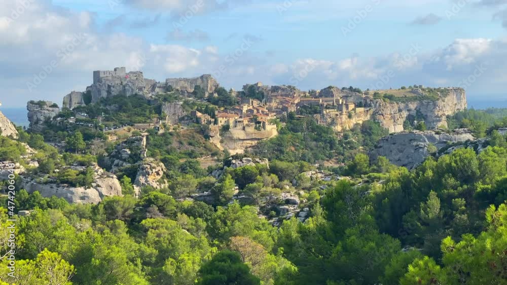 Beautiful view of the village and castle of Les Baux de Provence on a summer day in Provence, France Beautiful view of the village and castle of Les Baux de Provence on a summer day in Provence, France