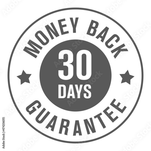 Simple 30-day money-back guarantee icon, a symbol with a star isolated on white background. vector design. 
