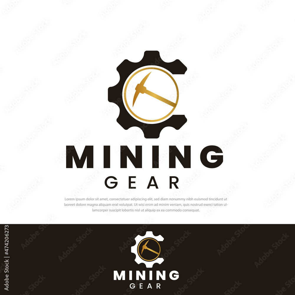 Fototapeta premium Mining Logo Design golden ax gears.design templates,symbols,icons,illustrations