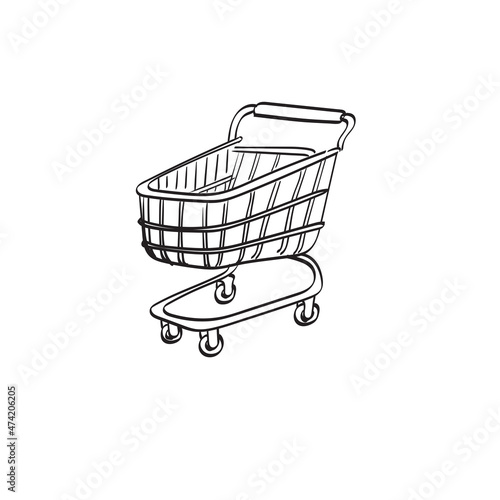 empty shopping cart illustration vector hand drawn isolated on white background line art.