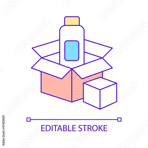 Delivery and ordering of cosmetic products RGB color icon. Beauty and healthcare goods distribution business. Isolated vector illustration. Simple filled line drawing. Editable stroke