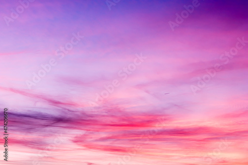 colorful twilight background, art on clouds,purple pink color.