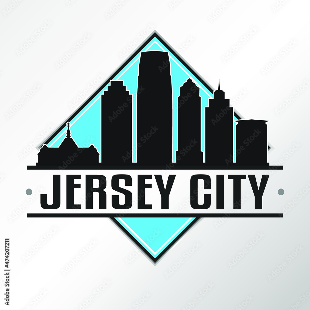 Jersey City, NJ, USA Skyline Logo. Adventure Landscape Design Vector Illustration.