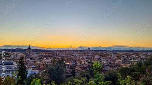 Beautiful sunset over Vatican city and Rome. Rooftops seen from Villa Medici © Cosmin