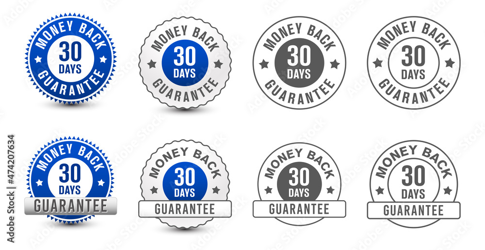 Obraz premium Different types of 30 days money-back guarantee badge set isolated on white background. vector design. 