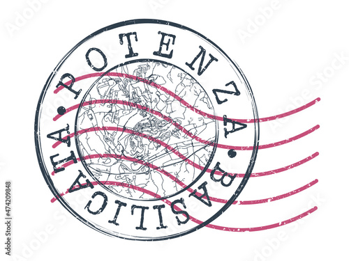 Potenza, Province of Potenza, Italy Stamp Map Postal. Silhouette Seal Roads and Streets. Passport Round Design. Vector Icon. Design Retro Travel National Symbol.