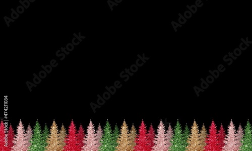 Colorful glitter of Christmas tree decoration on black background