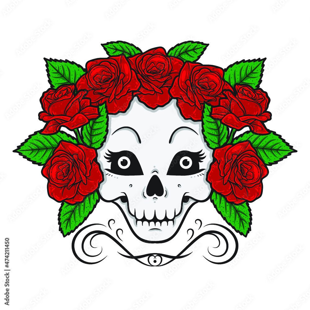 Cartoon skull with flowers Cartoon skull with flowers