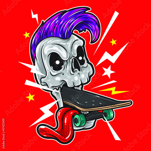 Cartoon skull skateboard