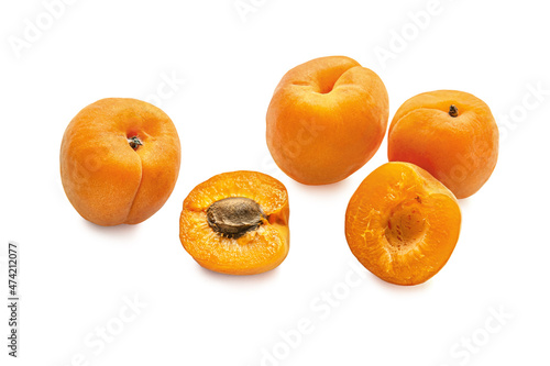 ripe sweet juicy apricots isolated on white