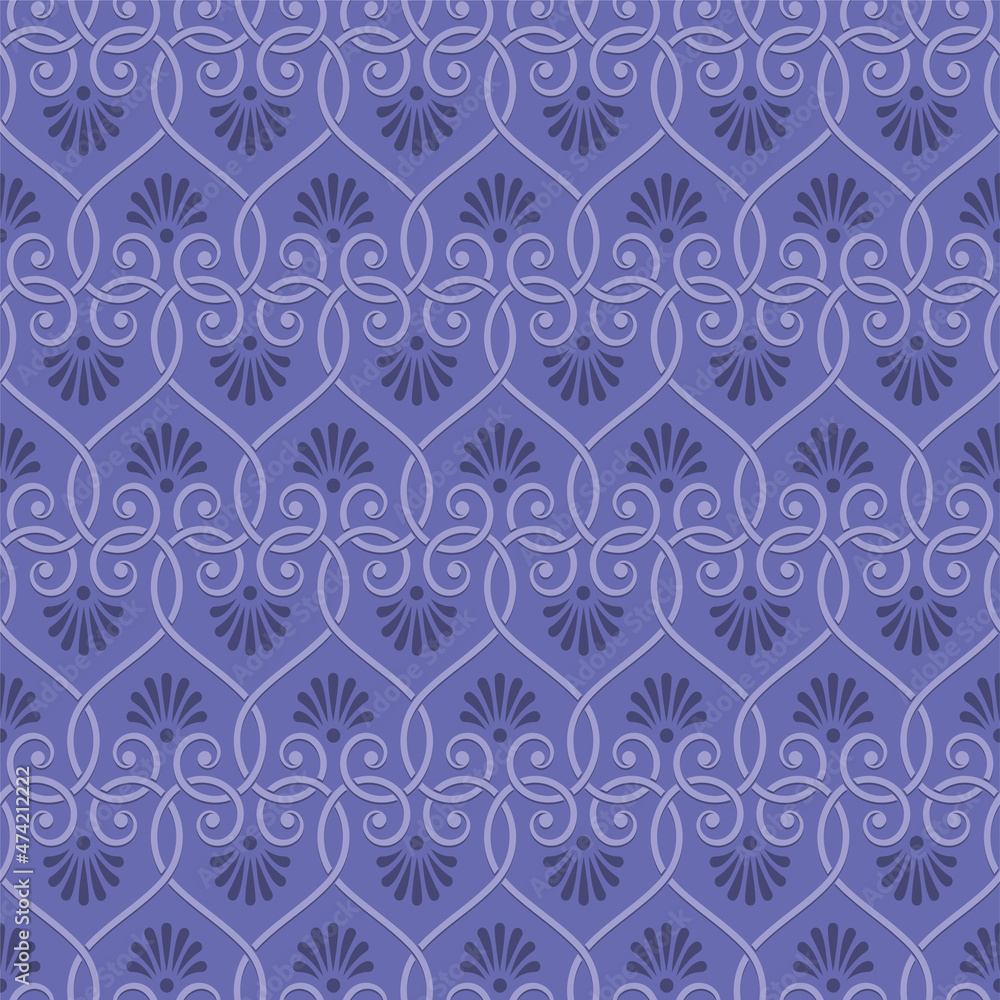 Curly retro background. Vector seamless pattern in Very Peri color.