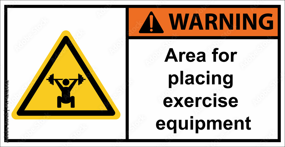space for exercise equipment exercise floor.Warning sign. space for exercise equipment exercise floor.Warning sign.