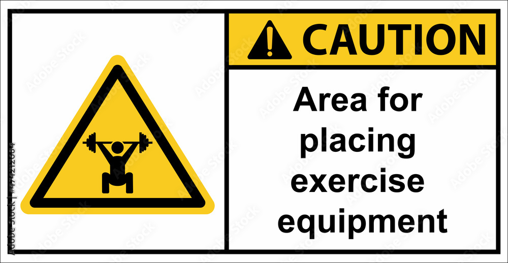 space for exercise equipment exercise floor.Caution sign. space for exercise equipment exercise floor.Caution sign.