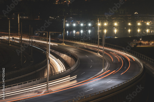 traffic on highway at night , Rabat Morocco 