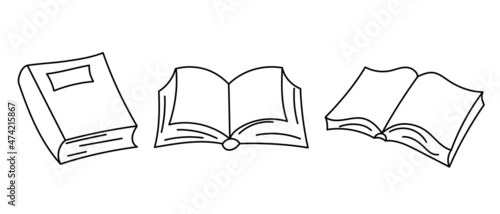 Set of hand-drawn vector books in doodle style on white background.