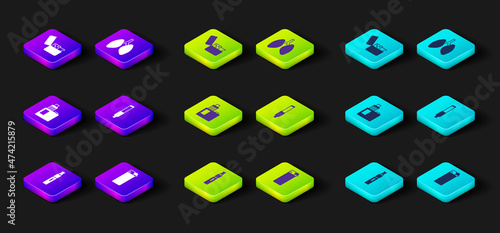 Set Electronic cigarette, Lighter, Vape mod device, Cigarette, Lungs and icon. Vector