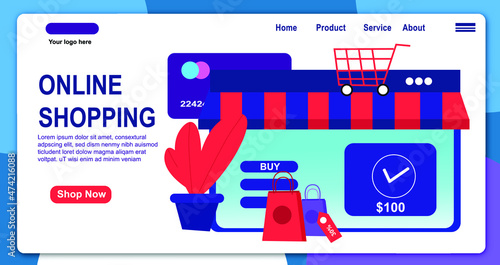 landing page flat illustration for e commerse online shopping photo