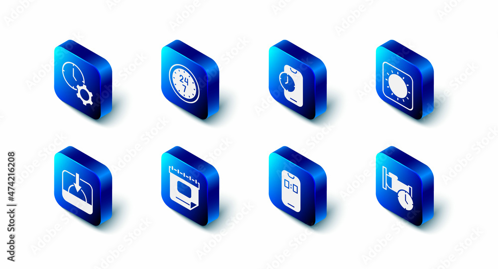 Set Clock 24 hours, Alarm clock app mobile, Sun, Time to sleep, Calendar, Sunset and management icon. Vector Set Clock 24 hours, Alarm clock app mobile, Sun, Time to sleep, Calendar, Sunset and management icon. Vector