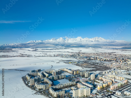 Fototapeta Naklejka Na Ścianę i Meble -  Aerial view of Poprad and High Tatras in Slovakia