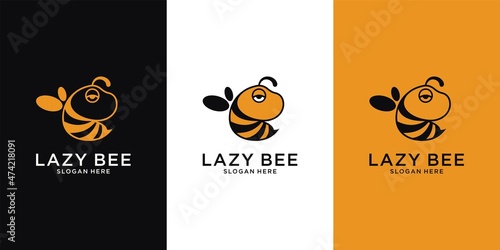 Lazy Bee animal logo vector design illustration.