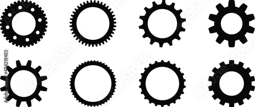 Gear setting icon set. Isolated black gears and cogwheel symbol. Group of gears isolated on white background. Cog icon design