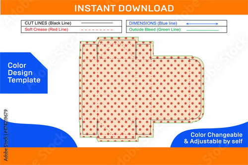 4 corner collapsible tray top tuck box die line template and 3D box design color changeable and editable_Color Design Template