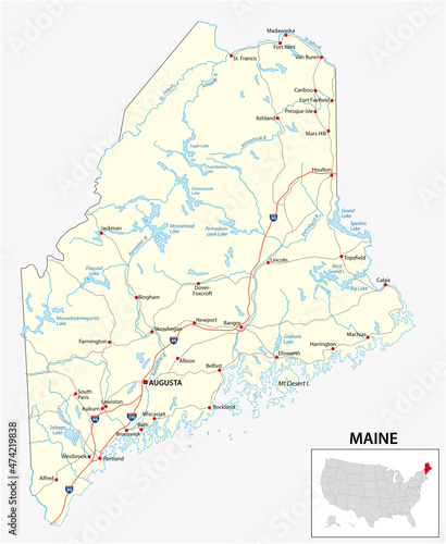 road map of the US American State of maine