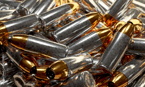 3d render illustration of a big pile of pistol ammunition