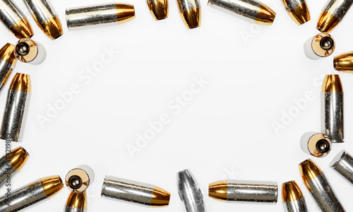 Stampa su Tela 3d render illustration of a pistol ammunition on white background