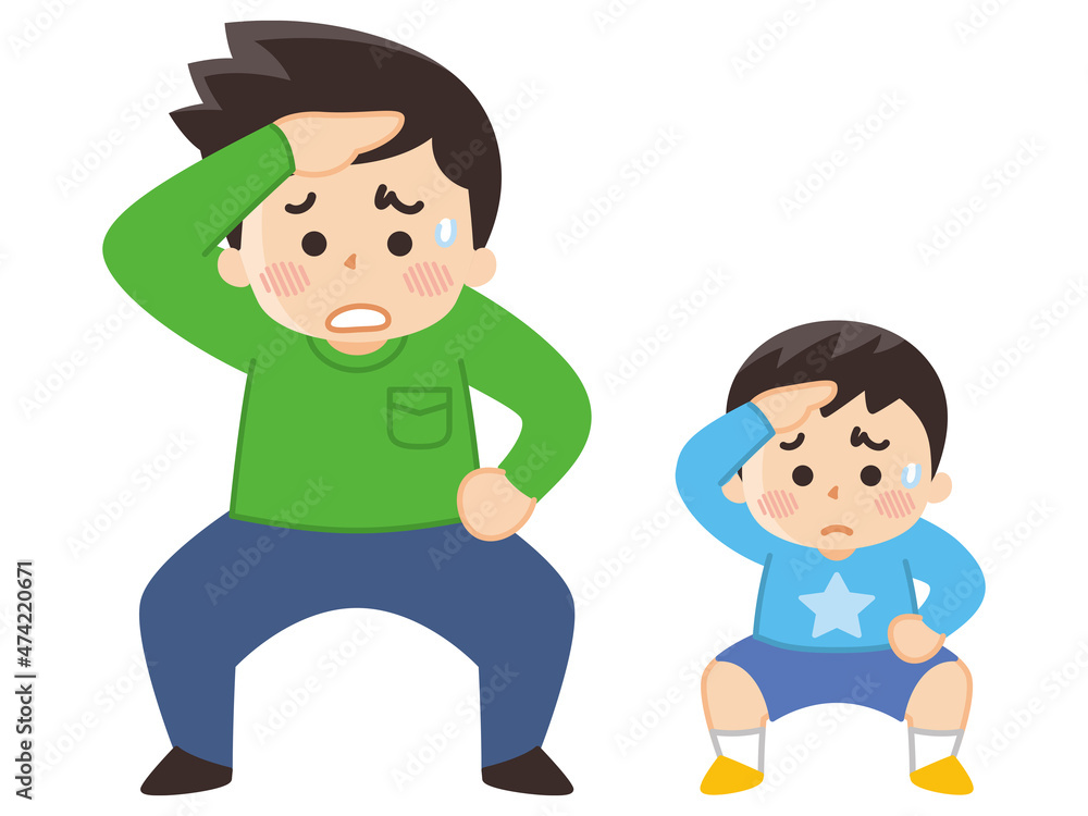 困り顔で遠くを眺める親子