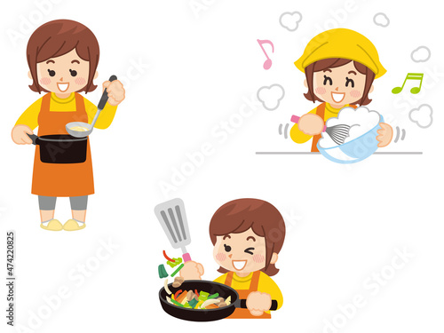 料理をする若い女性　クッキング　調理