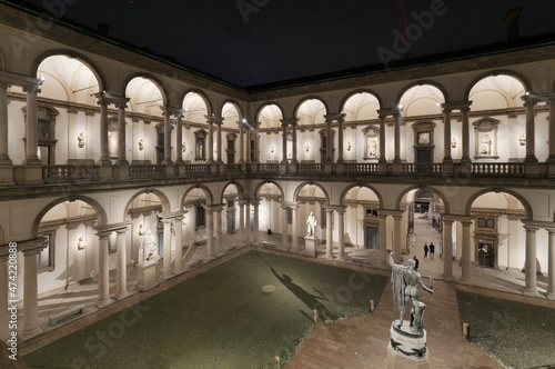 Courtyard of Pinacoteca di Brera, with the Napolean Statue. Milan, Lombardy, Italy
