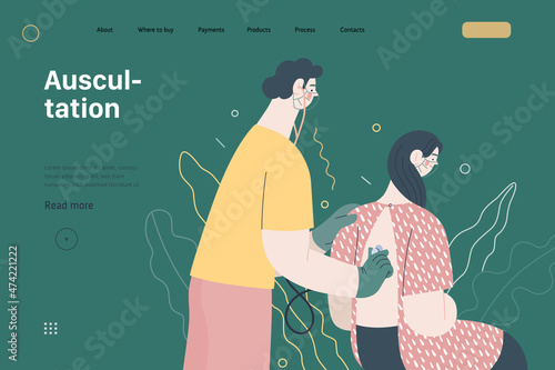 Auscultation - medical insurance web template. Modern flat vector